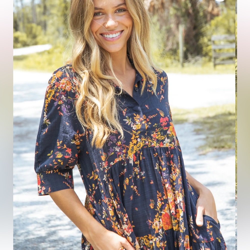NATURAL LIFE Floral Midi Dress - Navy and Multicolor
